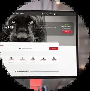 Homescherm van The Law Firm app met hero banner die aankomende juridische afspraak en cliëntinformatie toont.