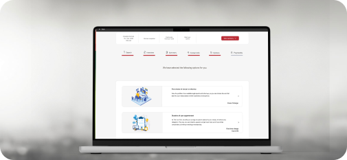 Laptop met keuzescherm voor extra opties zoals spoed of extra tijd, of de mogelijkheid om direct een lidmaatschap af te sluiten